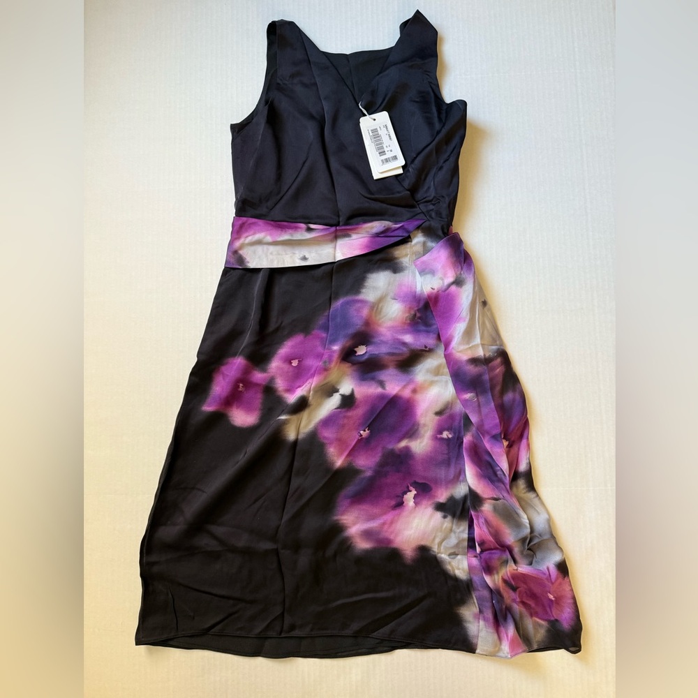 ARMANI COLLEZIONI PURPLE BLACK SLEEVELESS SILK DRESS